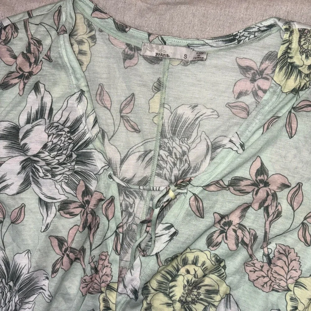 Prana Floral Keoki Tunic Top Swim Cover Up Sage Green 3/4 Sleeve Size Small